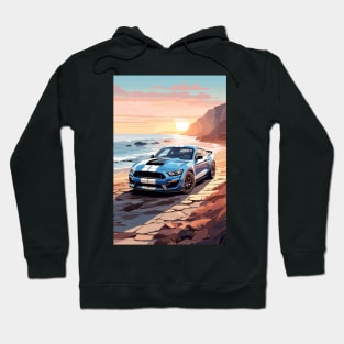 Modern American GT 500 Muscle Car Blue and White Poster Hoodie